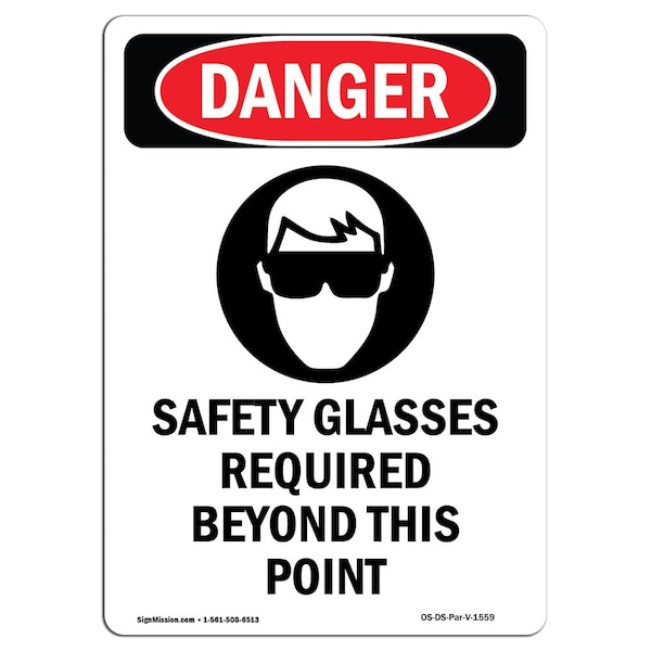 OSHA, Glasses Required, 5in X 3.5in, 10PK, 3.5" W, 5" H, Portrait, PK10, OS-DS-D-35-V-1559-10PK